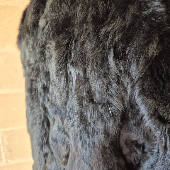 Wilsons Leather Maxima Black Real Rabbit Fur Jacket Size Large Y2K Mob Wife Coat - Picture 4 of 11